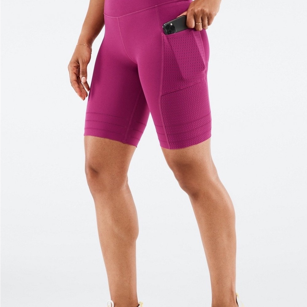 Fabletics High-Waisted SculptKnit Pocket Shorts, Very Berry - Picture 2 of 13